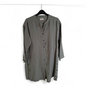 Poetry Thyme Green Button-Up Linen Dress Size 4